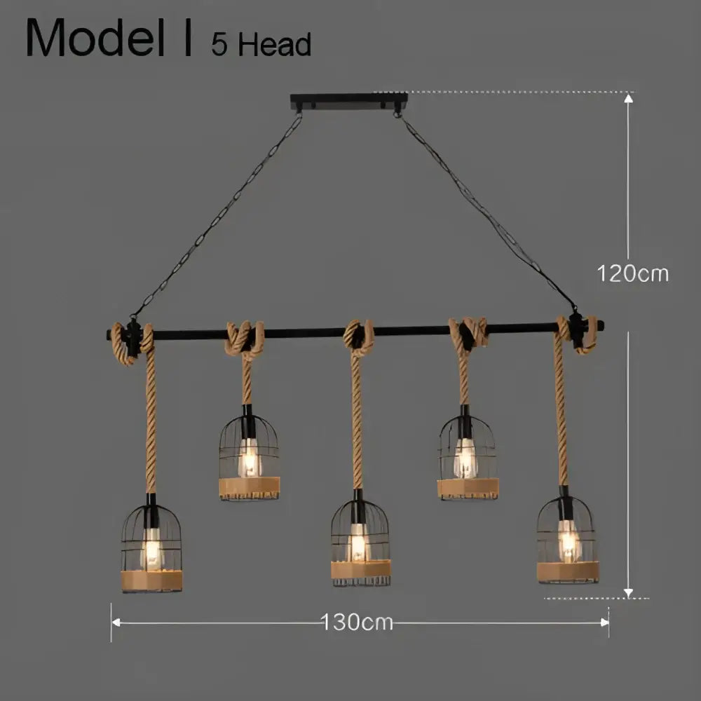 Industrial rustic pendant lights dining room rope and wire cages