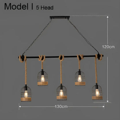 Industrial rustic pendant lights dining room rope and wire cages