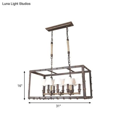 Industrial rustic rope 8-light chandelier dining room fabric barrel