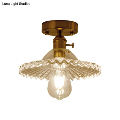 DecorBites™ Industrial Scalloped Ribbed Glass Semi Flush Mount Light - Clear/Green