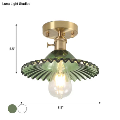 DecorBites™ Industrial Scalloped Ribbed Glass Semi Flush Mount Light - Clear/Green