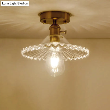 DecorBites™ Industrial Scalloped Ribbed Glass Semi Flush Mount Light - Clear/Green