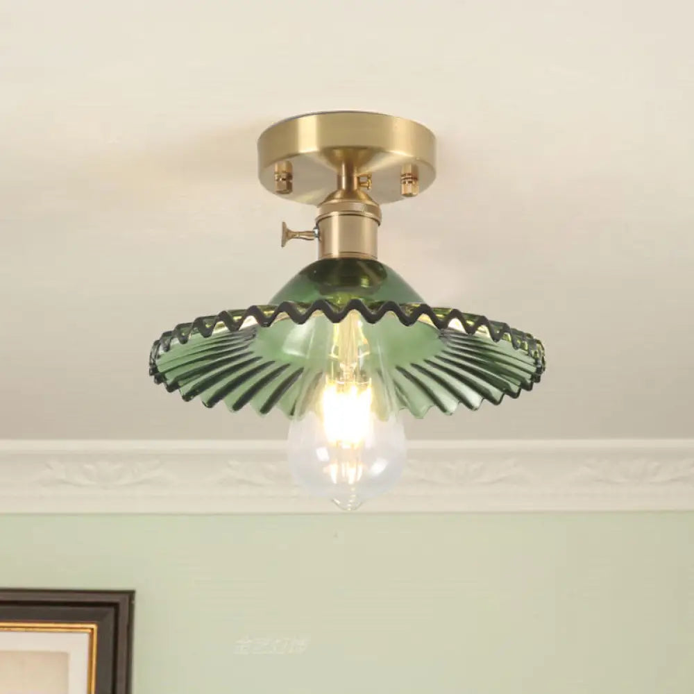 DecorBites™ Industrial Scalloped Ribbed Glass Semi Flush Mount Light - Clear/Green