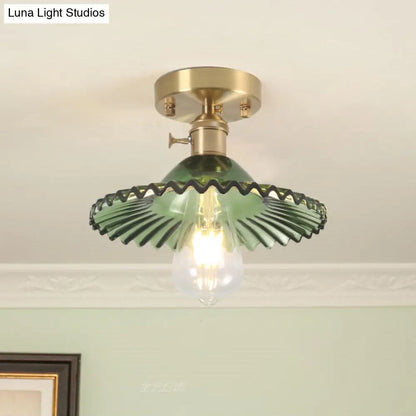 DecorBites™ Industrial Scalloped Ribbed Glass Semi Flush Mount Light - Clear/Green