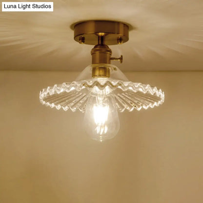DecorBites™ Industrial Scalloped Ribbed Glass Semi Flush Mount Light - Clear/Green