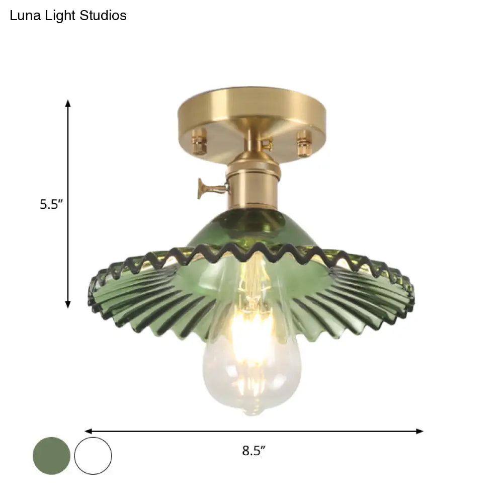 DecorBites™ Industrial Scalloped Ribbed Glass Semi Flush Mount Light - Clear/Green