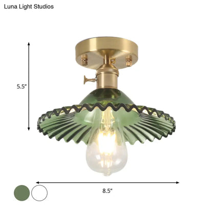 DecorBites™ Industrial Scalloped Ribbed Glass Semi Flush Mount Light - Clear/Green