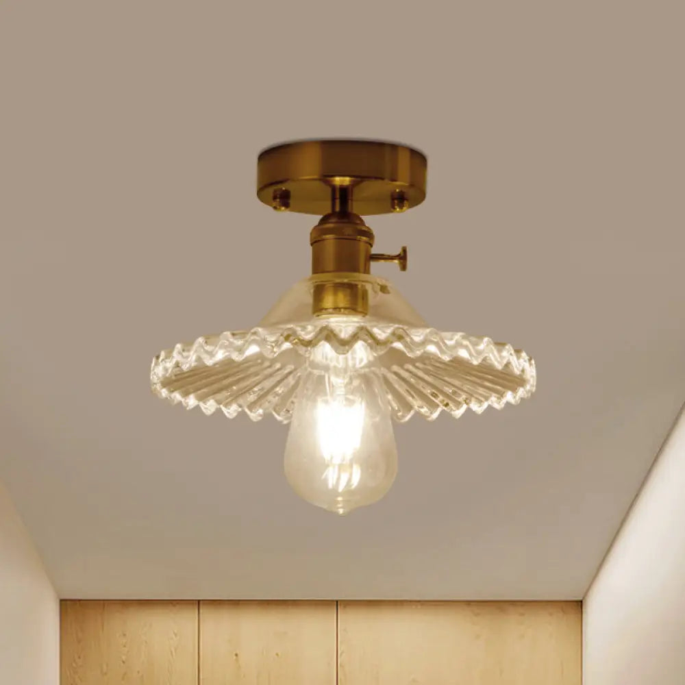 DecorBites™ Industrial Scalloped Ribbed Glass Semi Flush Mount Light - Clear/Green