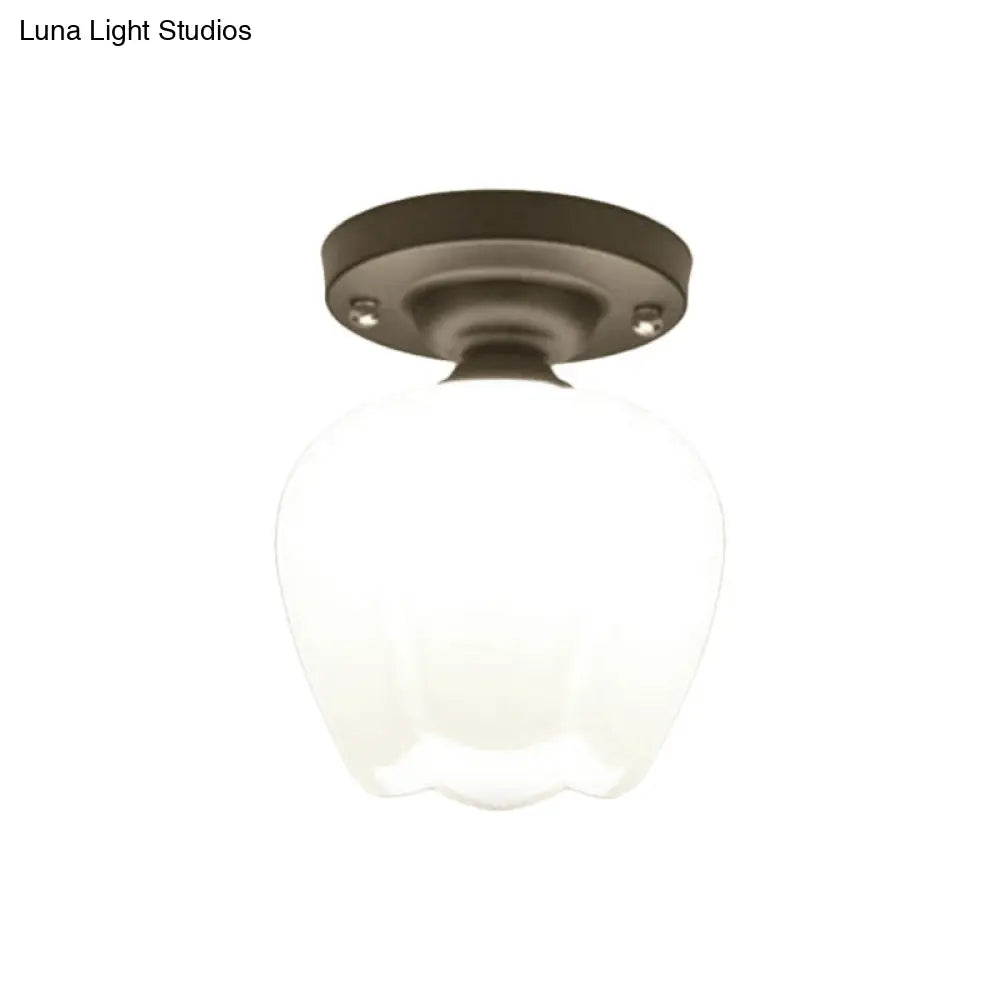 DecorBites™ Industrial Semi Flush Light - Black Opal Glass Bowl Lighting Fixture for Corridor