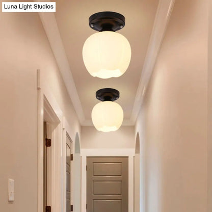 DecorBites™ Industrial Semi Flush Light - Black Opal Glass Bowl Lighting Fixture for Corridor