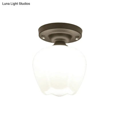 DecorBites™ Industrial Semi Flush Light - Black Opal Glass Bowl Lighting Fixture for Corridor