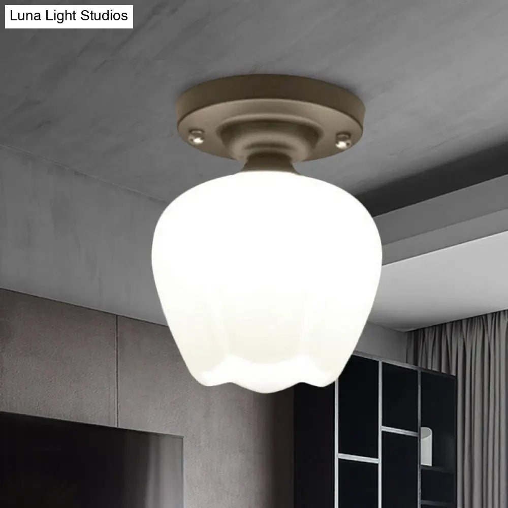 DecorBites™ Industrial Semi Flush Light - Black Opal Glass Bowl Lighting Fixture for Corridor