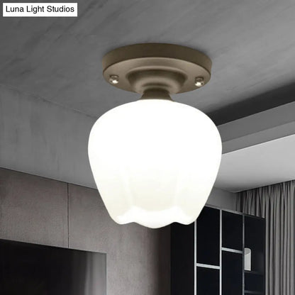 DecorBites™ Industrial Semi Flush Light - Black Opal Glass Bowl Lighting Fixture for Corridor