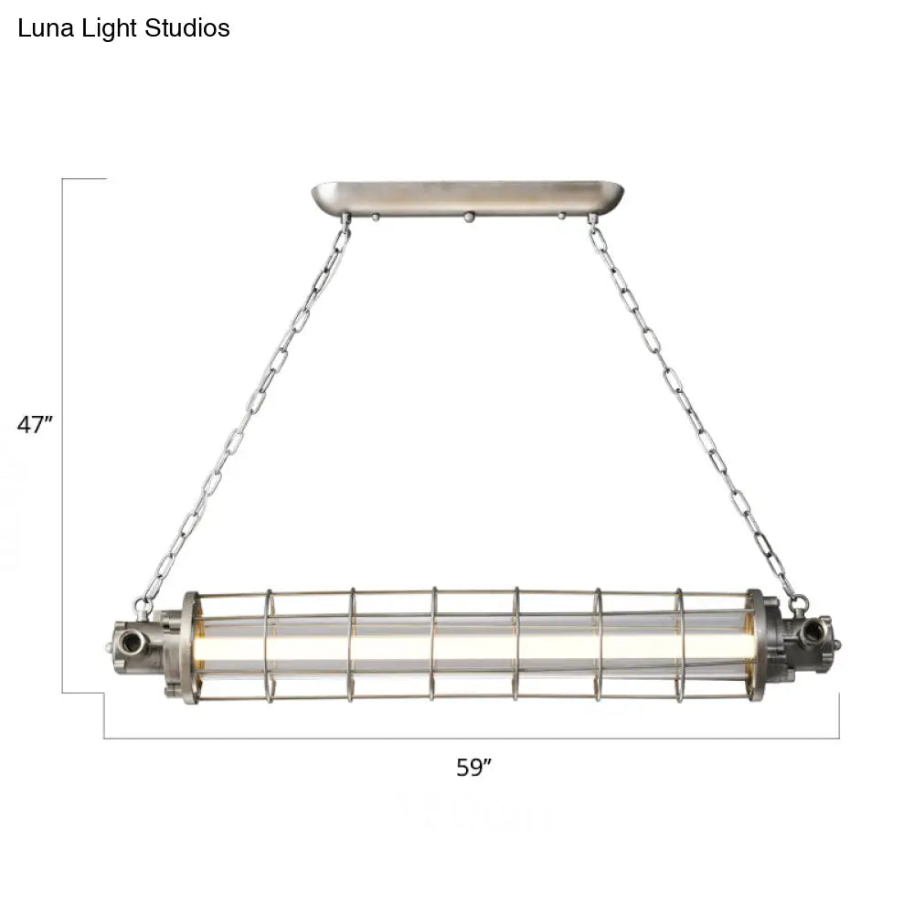 DecorBites™ Industrial Silver Metal Pendant Light with LED, Clear Glass Shade - Cylindrical Wire Cage Design