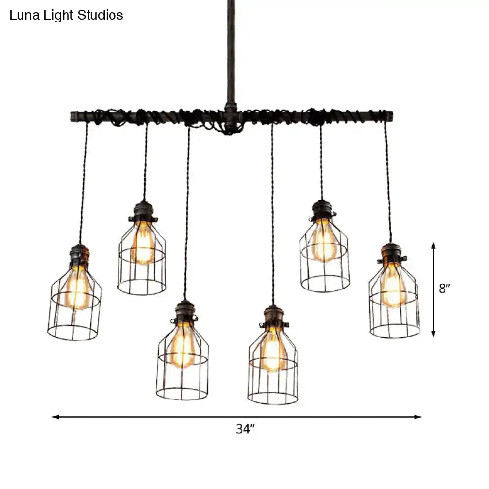 Industrial cage aged silver chandelier dining room pendant light