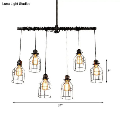 Industrial cage aged silver chandelier dining room pendant light