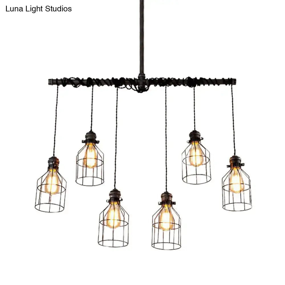 Industrial cage aged silver chandelier dining room pendant light