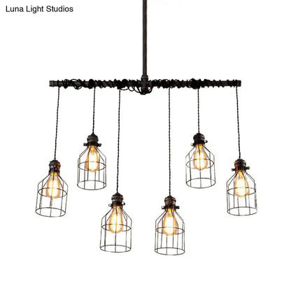 Industrial cage aged silver chandelier dining room pendant light