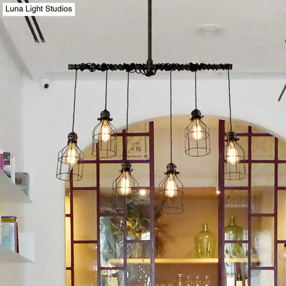 Industrial cage aged silver chandelier dining room pendant light