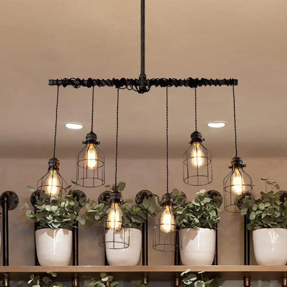 Industrial cage aged silver chandelier dining room pendant light