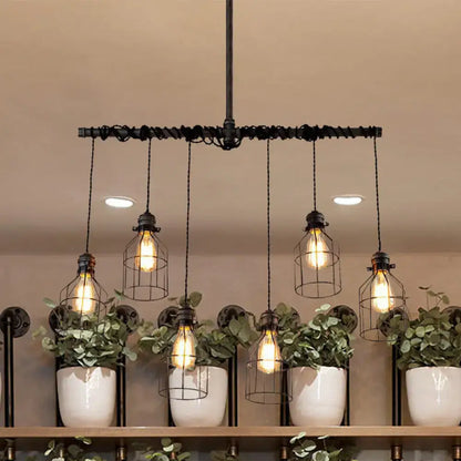 Industrial cage aged silver chandelier dining room pendant light
