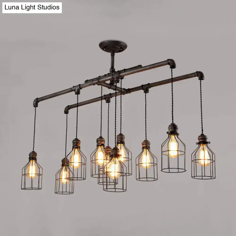 Industrial cage aged silver chandelier dining room pendant light