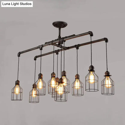 Industrial cage aged silver chandelier dining room pendant light