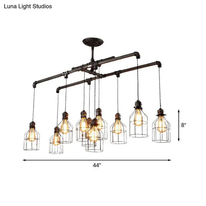 Industrial cage aged silver chandelier dining room pendant light