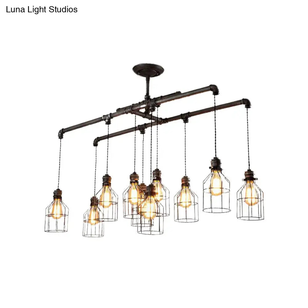 Industrial cage aged silver chandelier dining room pendant light