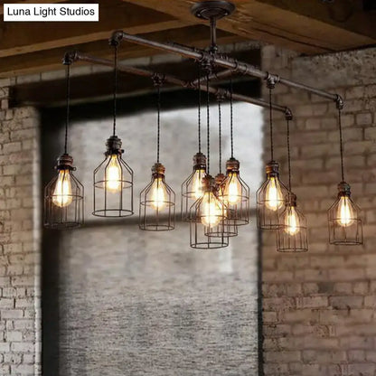 Industrial cage aged silver chandelier dining room pendant light