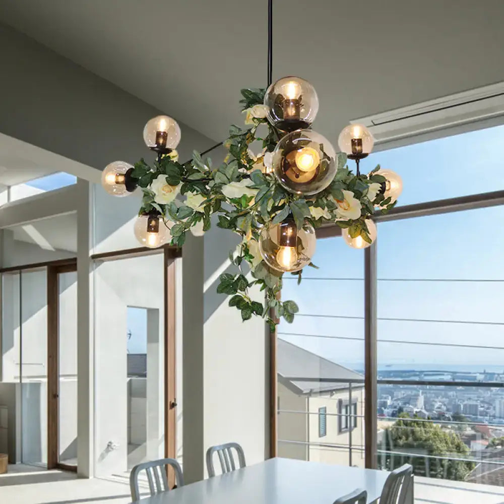 Industrial smoke gray glass island pendant kitchen vine chandelier