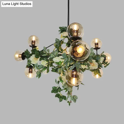 Industrial smoke gray glass island pendant kitchen vine chandelier