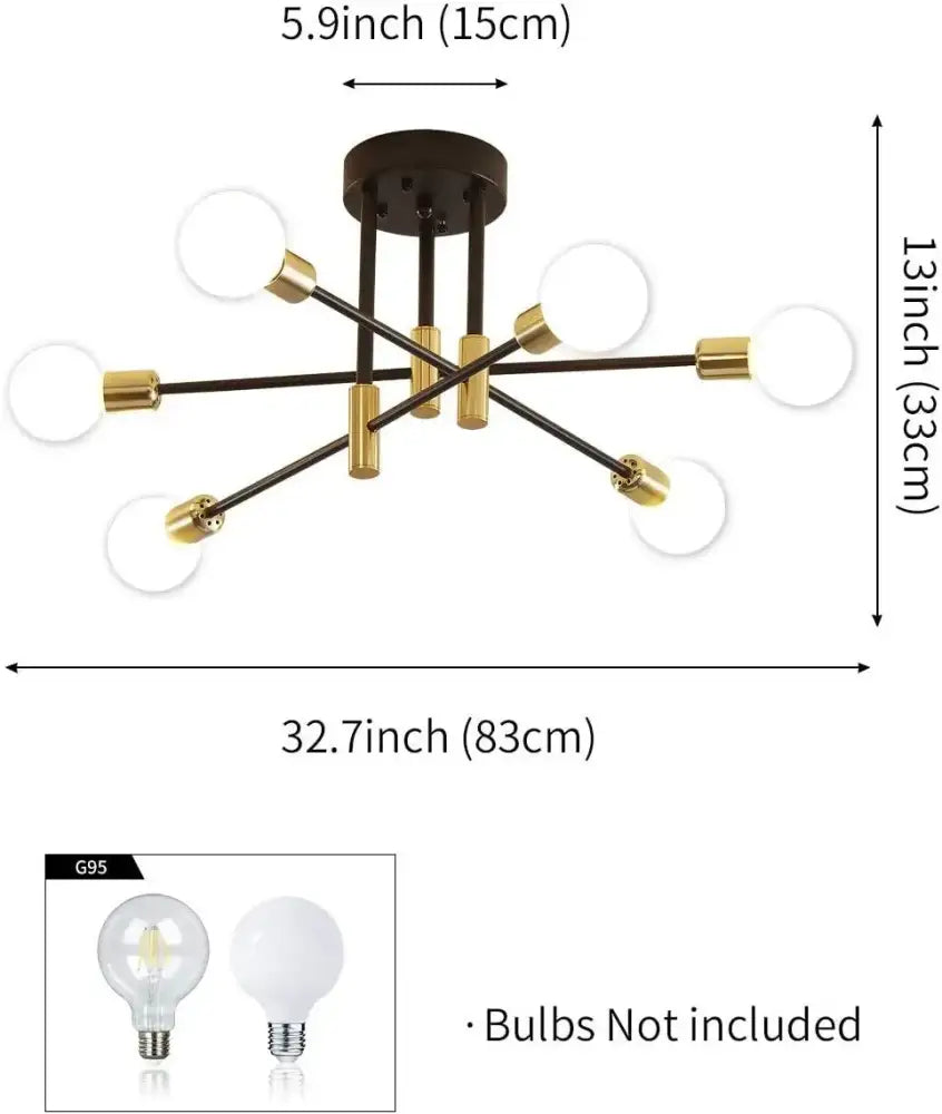 Industrial sputnik chandelier black & gold 6 light kitchen fixture