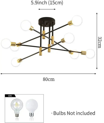 Industrial sputnik chandelier black & gold 6 light kitchen fixture
