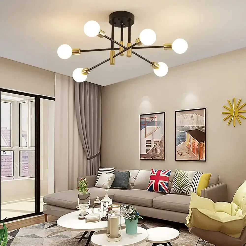 Industrial sputnik chandelier black & gold 6 light kitchen fixture