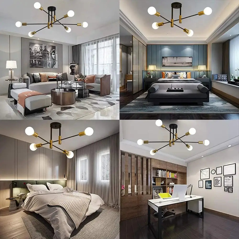 Industrial sputnik chandelier black & gold 6 light kitchen fixture