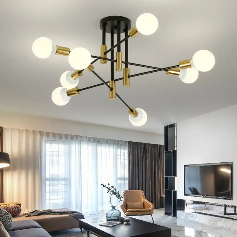 Industrial sputnik chandelier black & gold 6 light kitchen fixture