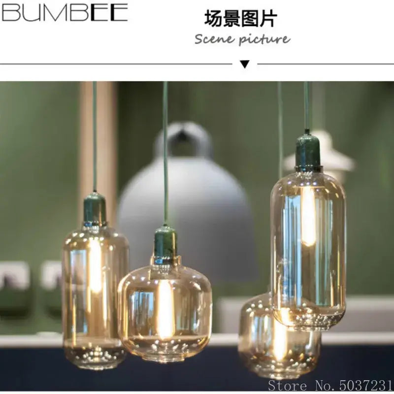 Industrial stained glass pendant light set dining room smoked glass