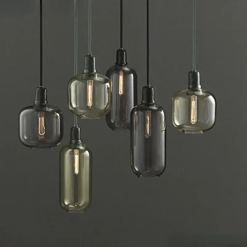 Industrial stained glass pendant light set dining room smoked glass