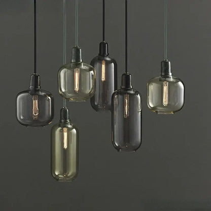 Industrial stained glass pendant light set dining room smoked glass