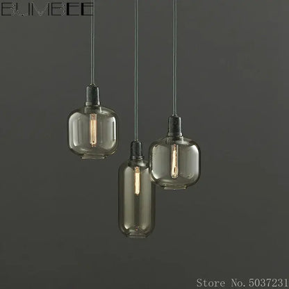 Industrial stained glass pendant light set dining room smoked glass