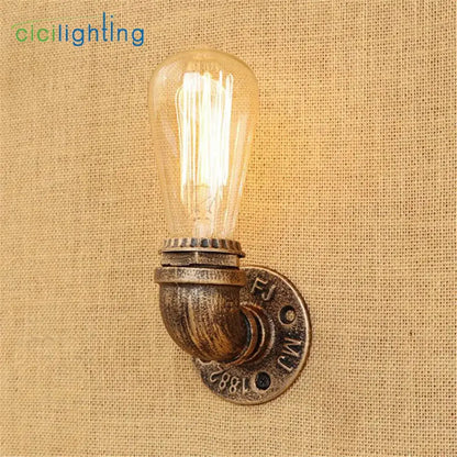 Industrial steampunk loft pipe wall lamp black & aged brass bedroom