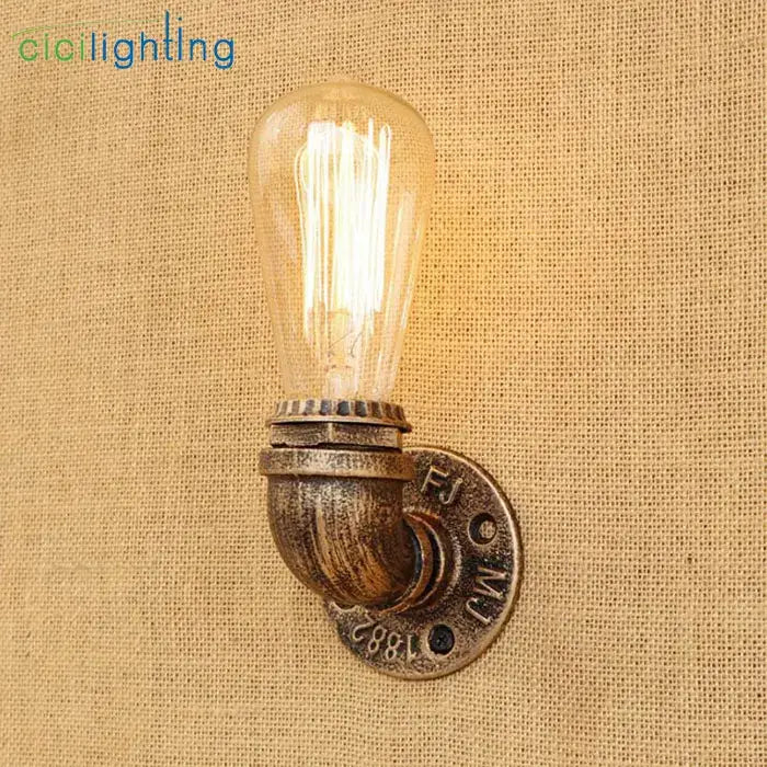 Industrial steampunk loft pipe wall lamp black & aged brass bedroom