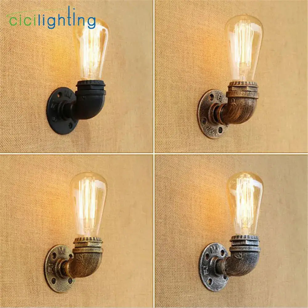 Industrial steampunk loft pipe wall lamp black & aged brass bedroom