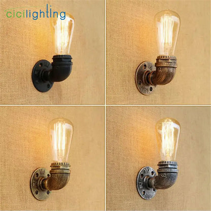 Industrial steampunk loft pipe wall lamp black & aged brass bedroom