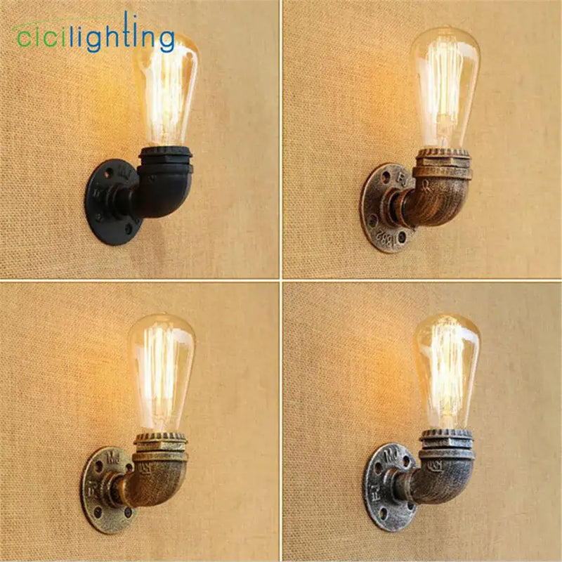 Industrial steampunk loft pipe wall lamp black & aged brass bedroom