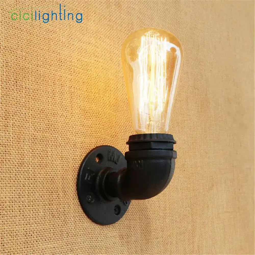 Industrial steampunk loft pipe wall lamp black & aged brass bedroom