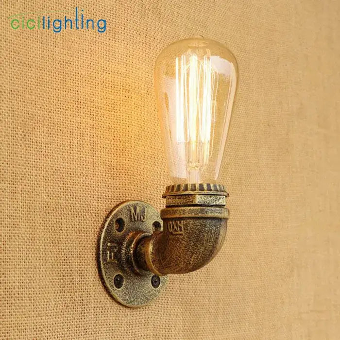Industrial steampunk loft pipe wall lamp black & aged brass bedroom