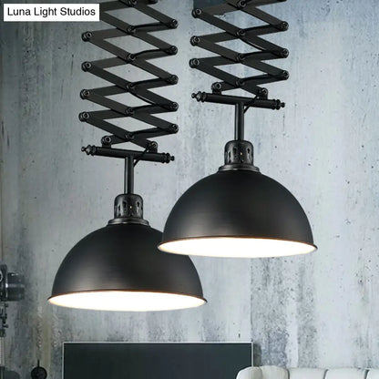 DecorBites™ Industrial Style 1 Bulb Metal Dome Ceiling Light - Extendable Pendant for Balcony - Black/White
