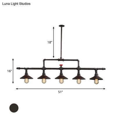 DecorBites™ Industrial Style 3/5-Head Pendant Lighting with Cone Shade and Red Valve in Rust Finish